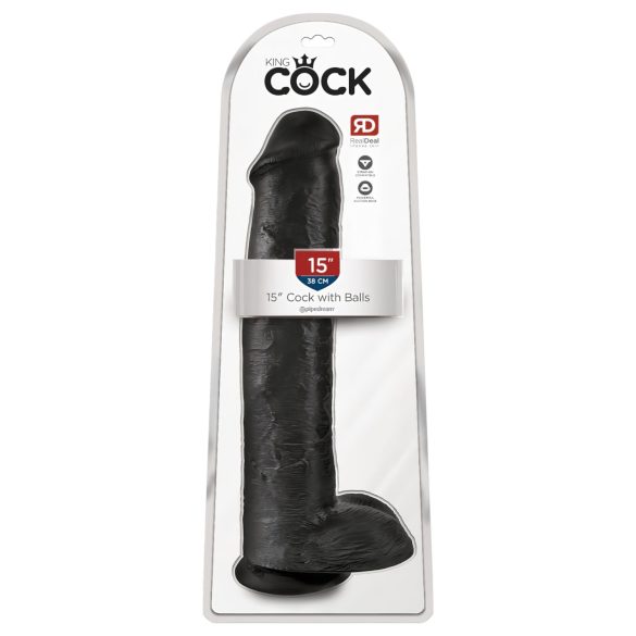 King Cock 15 - piesūcekņa dildo ar sēkliniekiem (38 cm) - melns