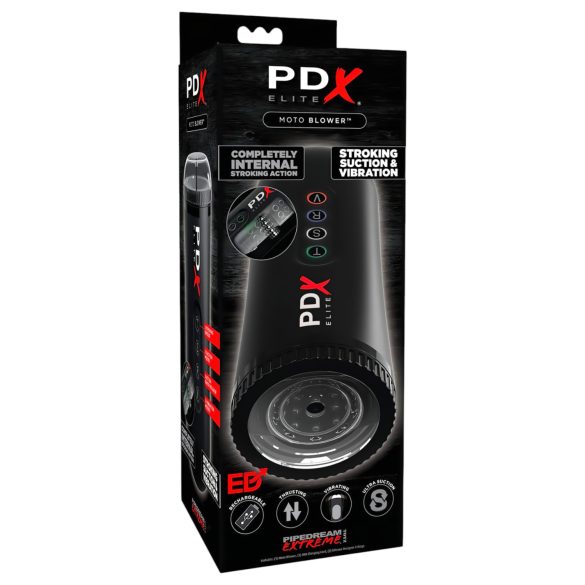 PDX Moto Blower - sūcējs un vibrējošs masturbators (melns)