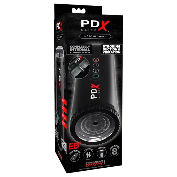 PDX Moto Blower - sūkšanas, vibrējošs masturbators (melns)
