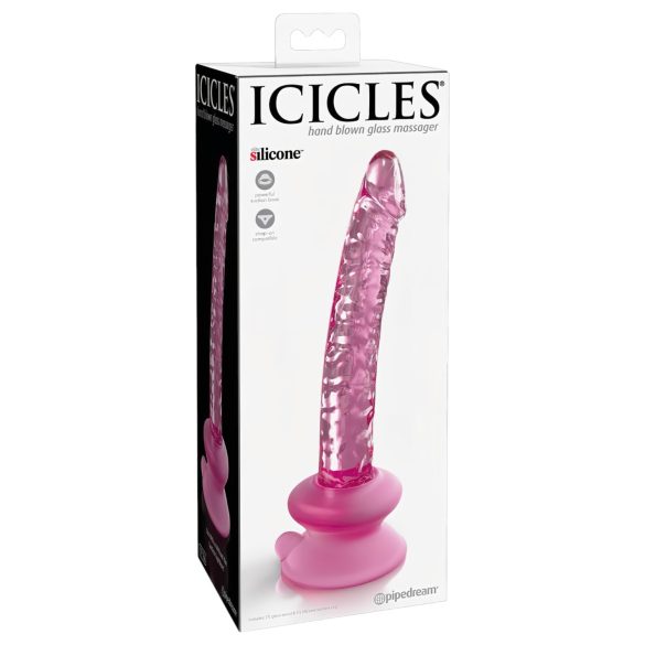Icicles No. 86 - stikla dildo ar dzimumlocekļa formu rozā