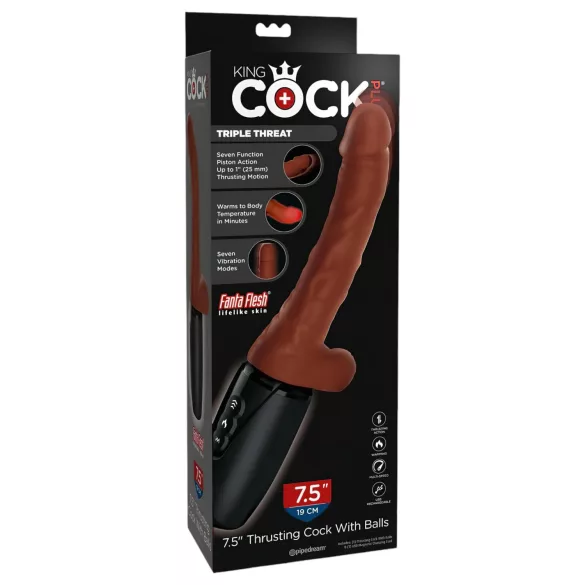 King Cock Plus 7,5 - dildo ar sēkliniekiem un vibrāciju brūns