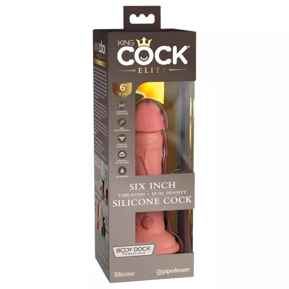 King Cock Elite 6 - vibrators ar piesūcekni (15 cm) - naturāls