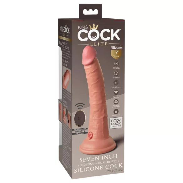 King Cock Elite 7 - vibrējošs dildo ar piesūcekni un tālvadību 18 cm dabīgs
