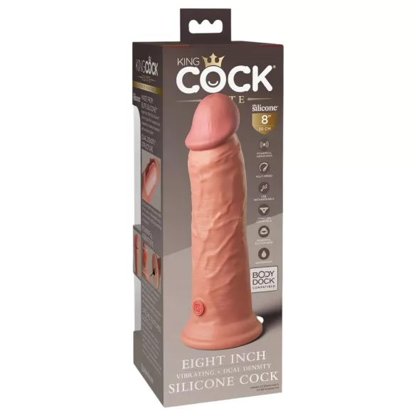 King Cock Elite 8 - vibrators ar piesūcekni 20cm naturāls