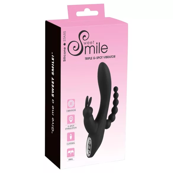 SMILE vibrators trīs zaros, uzlādējams, ūdensizturīgs, melns