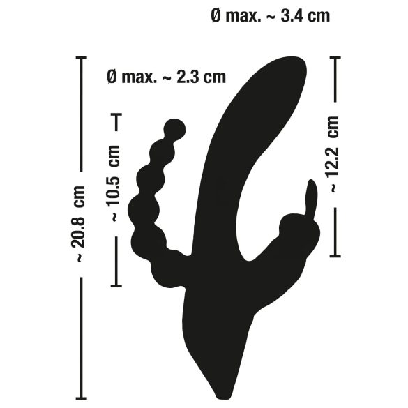 SMILE vibrators trīs zaros, uzlādējams, ūdensizturīgs, melns