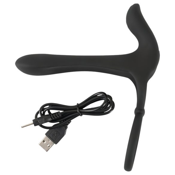 Black Velvets - akumulatora 2in1 vibrators un erekcijas gredzens melns