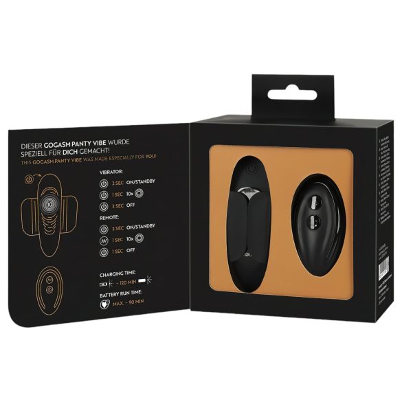 GoGasm vibrējošās biksītes ar tālvadību, uzlādējamas, melnas