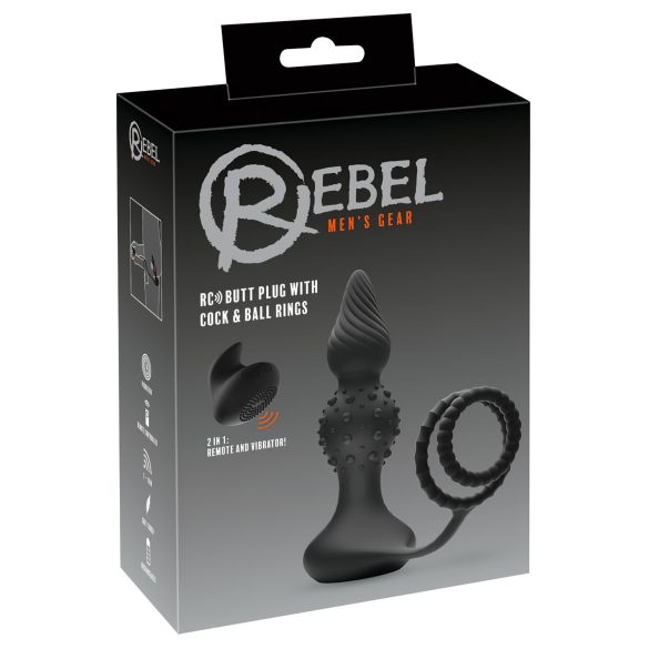 Rebel 2in1 - uzlādējams anālais vibrator ar radio un dzimumlocekļa gredzenu (melns)