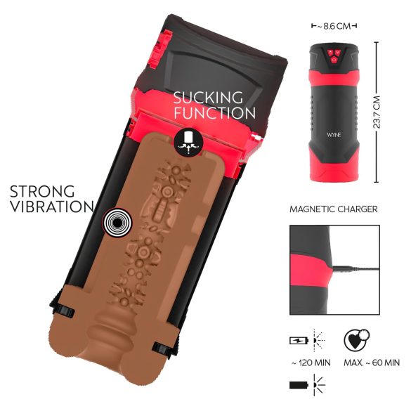 WYNE 04 - uzlād. vibrējošs-sūkāj. masturbators (brūns)