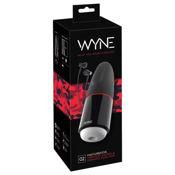 WYNE 02 - vīriešu masturbators ar vibrāciju un sūkšanas funkciju melns/balts