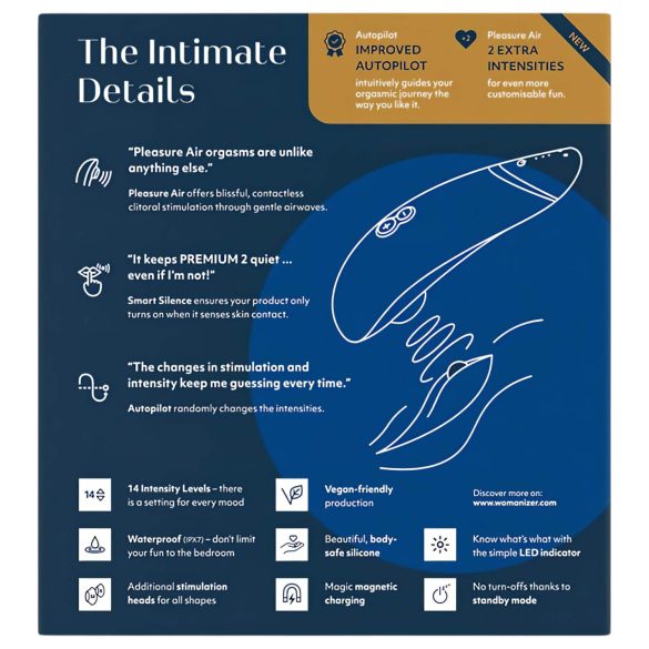 Womanizer Premium 2 - klitora stimulators ar gaisa viļņiem zils