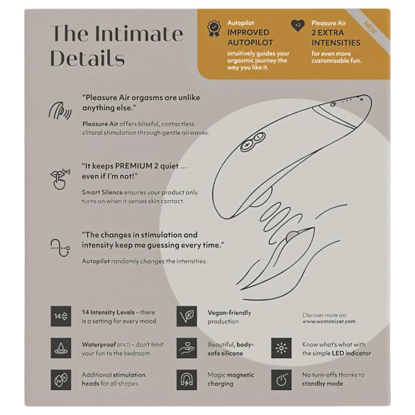 Womanizer Premium 2 - klitora stimulator ar gaisa viļņiem balts