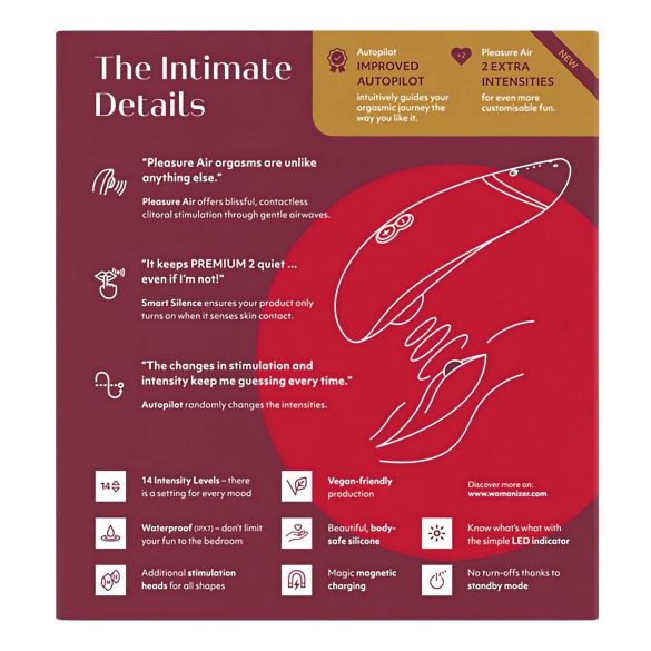 Womanizer Premium 2 - klitorālais stimulators ar viļņu tehnoloģiju sarkans