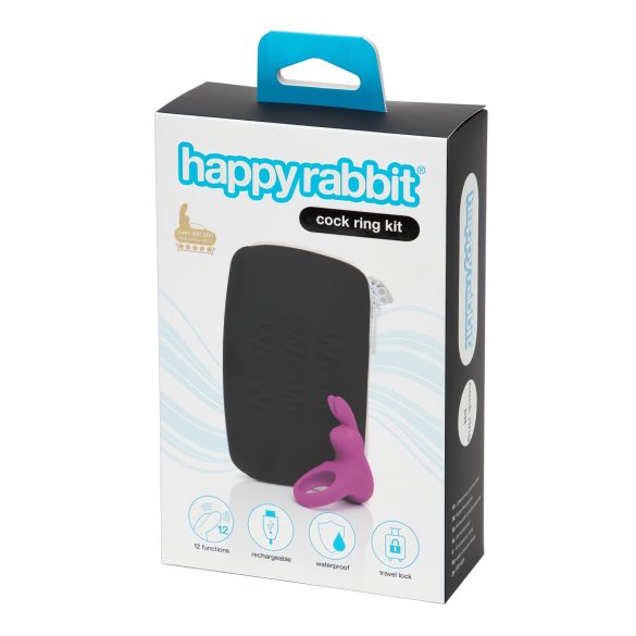 Happyrabbit Gaiļa Komplekts - vibrējošs gredzens ar uzglabāšanu (violets)