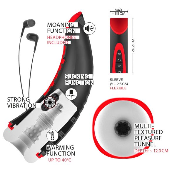 WYNE 03 - vīriešu masturbators ar vibrāciju un sūkšanas funkciju, melns