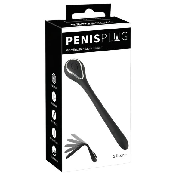 Penis Plug dzimumlocekļa dilatators ar vibrāciju, melns, 1 cm