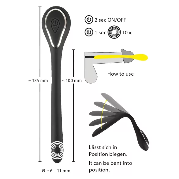 Penīsa plug dilatators - akumulatora vibrācijas dilatators (1 cm, melns)