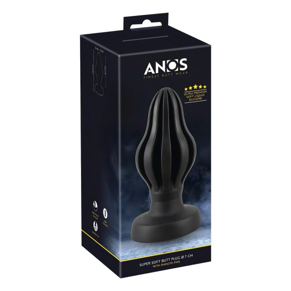 ANOS - rievots mīksts anālais spraudnis - 7cm (melns)