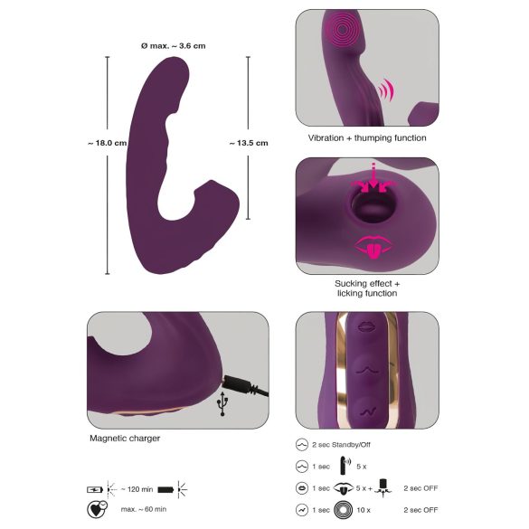 Javida - 4in1 klitora vibrators ar stimulāciju violets