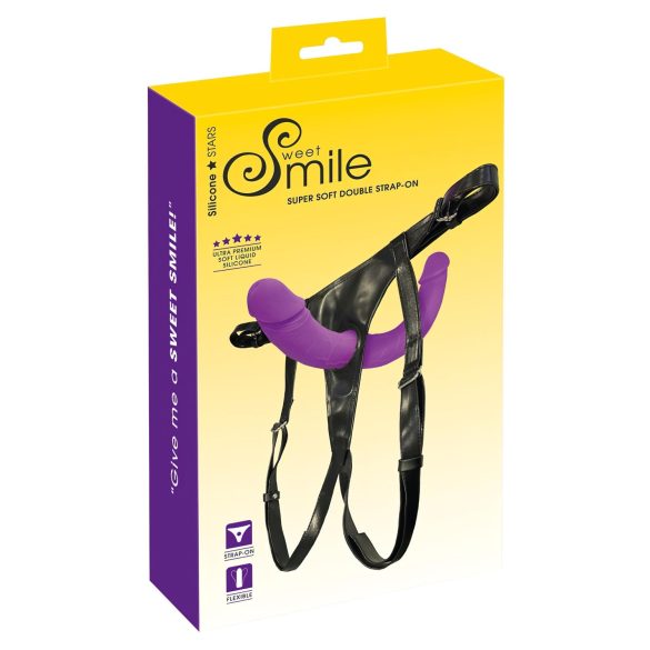 SMILE - piesprādzējams dubultais dildo ar biksītēm (violet-melns)