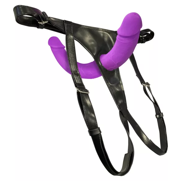 SMILE - dubultais strapon dildo ar apakšveļu, violets-melns