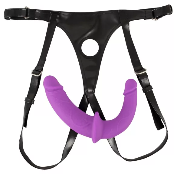 SMILE - dubultais strapon dildo ar apakšveļu, violets-melns