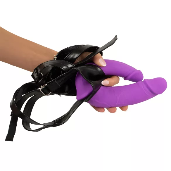 SMILE - dubultais strapon dildo ar apakšveļu, violets-melns