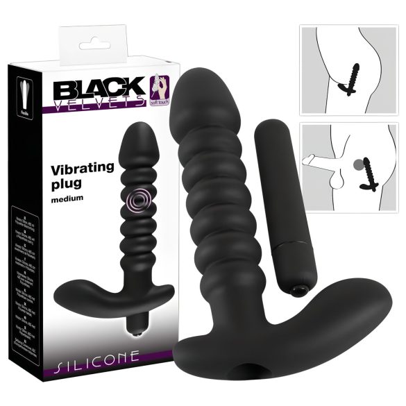 Melns samtainais vibrators - vidējs (melns)