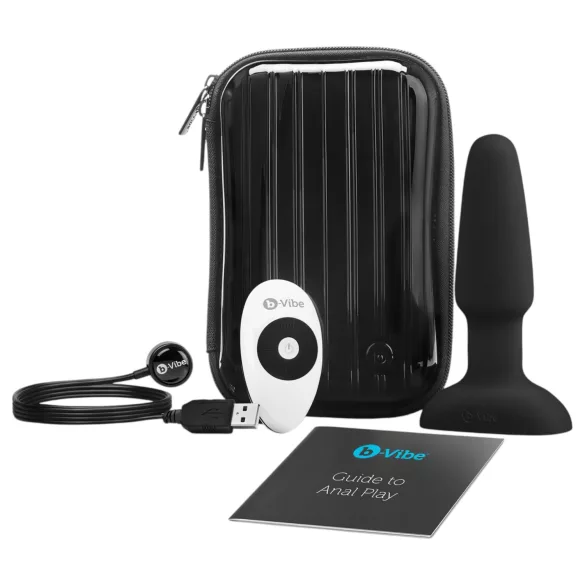 b-Vibe - rotējošs pērlīšu akumulatora anālais vibrators (melns)