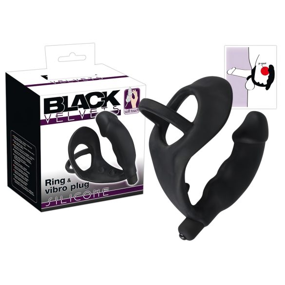 Melnais Velvets - anālais vibrators ar dzimumlocekļa un sēklinieku gredzenu
