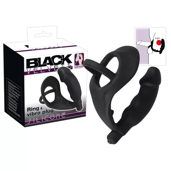 Black Velvets - anālais vibrators ar dzimumlocekļa un sēklinieku gredzenu melns
