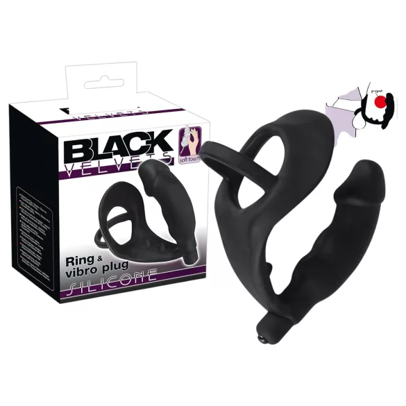 Black Velvets - anālais vibrators ar dzimumlocekļa un sēklinieku gredzenu melns