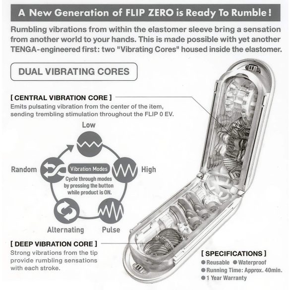 TENGA Flip Zero - vīriešu vibrators masturbators balts