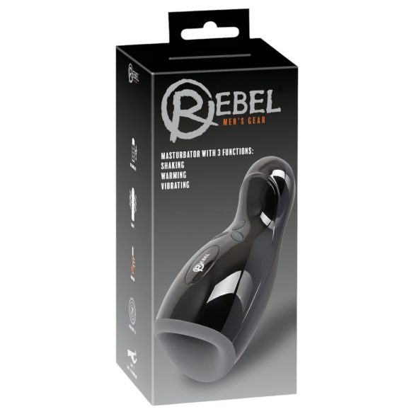 Rebel - apsildāms, vibrējošs, uz augšu un leju kustīgs masturbators (melns)