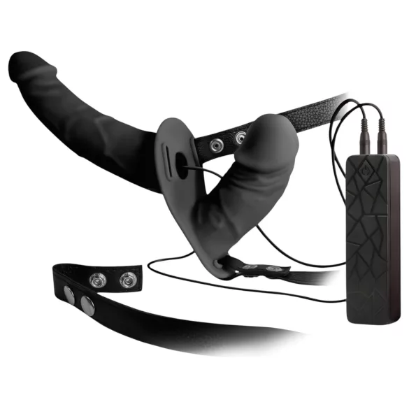 Double Thruster - strap-on dubultais vibrators melns