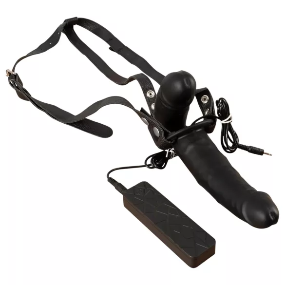 Double Thruster - strap-on dubultais vibrators melns