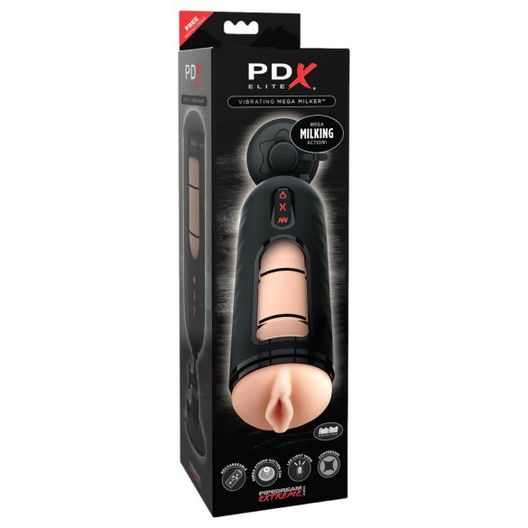 PDX Elite Mega Milker - vibrējoša, vakuuma masturbators (melns)