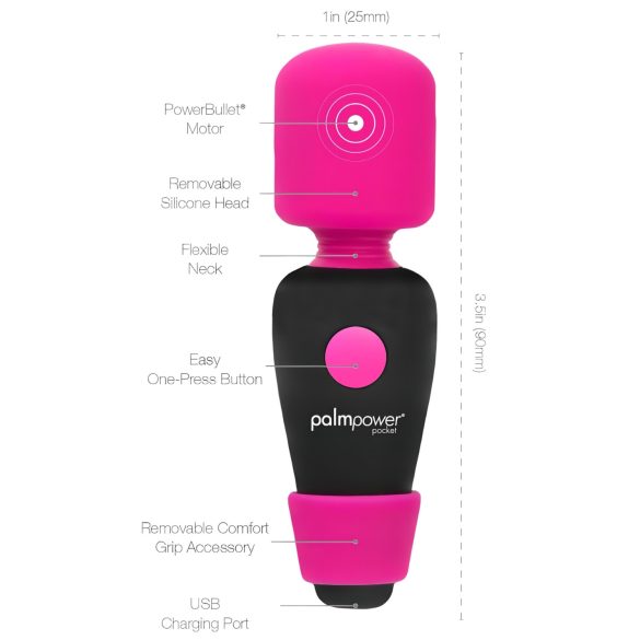 PalmPower kabatas mini vibrators masāžai rozā-melns