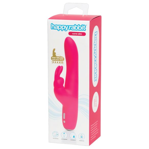 Happyrabbit Curve Slim - ūdensizturīgs vibrators ar klitora stimulatoru (rozā)