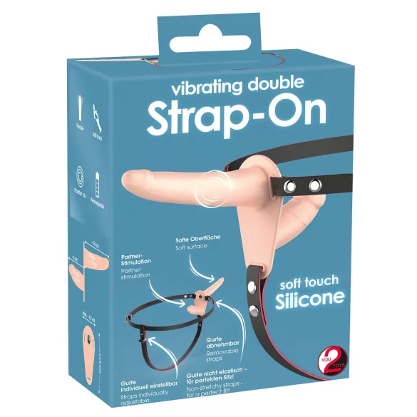 You2Toys - strap-on dubultais vibrators naturāls