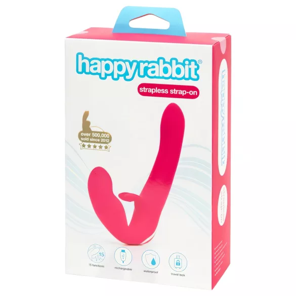 Happyrabbit bezsiksnas strap-on vibrators rozā
