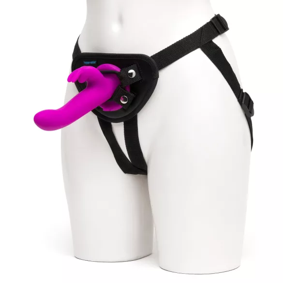 Happyrabbit Strap-On - truša tipa, klitora rokturi saturošs piesprādzējamais vibrators (violets)