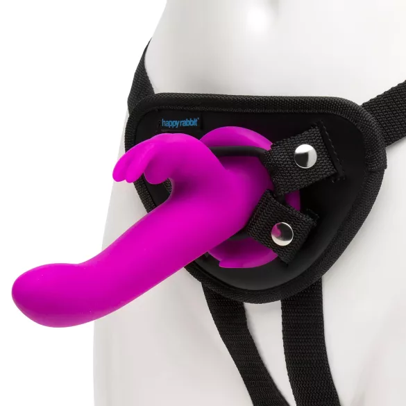 Happyrabbit Strap-On - truša tipa, klitora rokturi saturošs piesprādzējamais vibrators (violets)