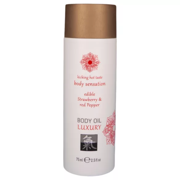 Shiatsu Luxury - ēdamā masāžas eļļa ar zemeņu un sarkano piparu aromātu 75ml