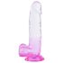 Sunfo – piesūcekņa dildo ar sēkliniekiem - 22 cm (caurspīdīgs-violets)