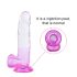 Sunfo – piesūcekņa dildo ar sēkliniekiem - 22 cm (caurspīdīgs-violets)