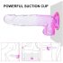 Sunfo – piesūcekņa dildo ar sēkliniekiem - 22 cm (caurspīdīgs-violets)
