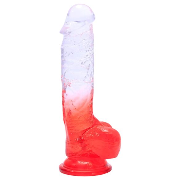 Sunfo - piesūceknis, trīssarkanais dildo - 21cm (caurspīdīgi-sarkans)