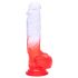 Sunfo - piesūceknis, trīssarkanais dildo - 21cm (caurspīdīgi-sarkans)